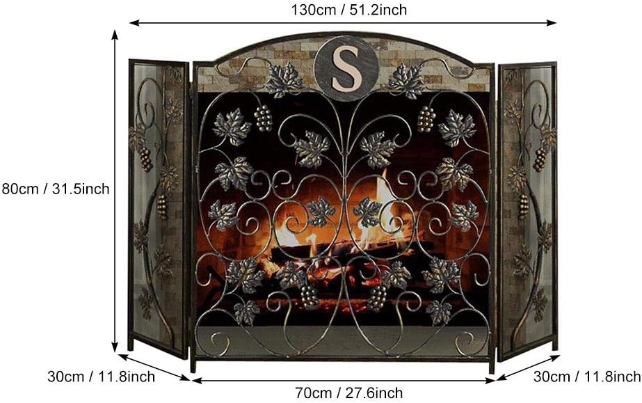 Classic 3-Panel Fireplace Screen Guard, 31.5" Tall Fire Place Doors for Open Gas & Wood Burning Fireplaces, Decorative Safety Gate for Home & Living Room