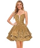 WilFiks Teens Sequin Homecoming Dresses 2025 Spaghetti Straps V Neck Tiered Prom Dress Short Cocktail Party Gown