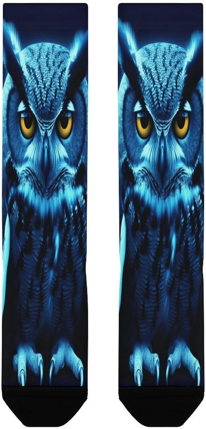 Blue Owl Mid-Calf Socks Women Warm Knee High Socks Cozy Hiking Skiing Soft Boot Mid Calf Stocking Unisex