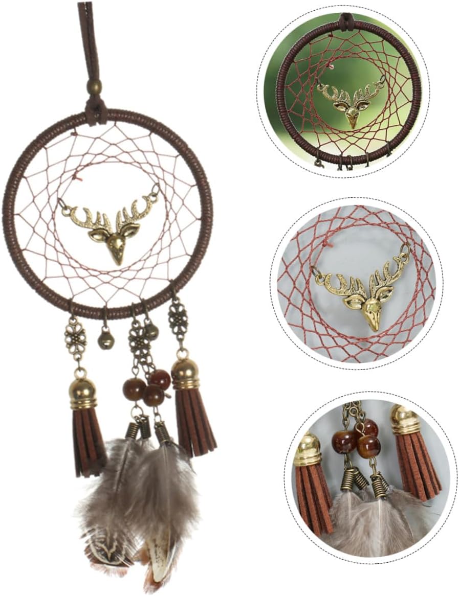 Deer Head Dreamcatcher Decor Xmas Iron Ring Beads Filters Bad Dreams image 5