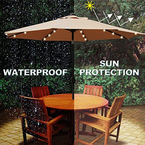 image for Blissun 9 ft Solar Umbrella, 32 LED Lighted Patio Umbrella, Table Mark