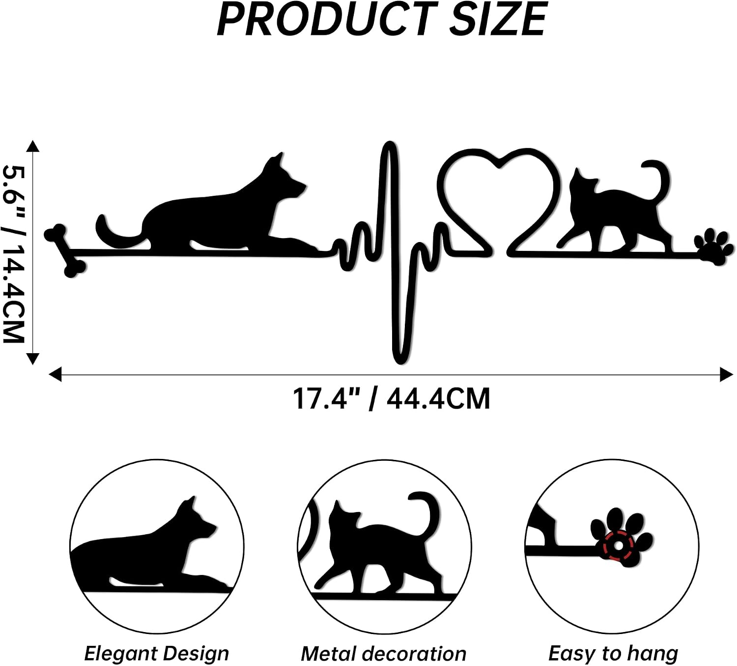 Slickss Dog Cat Metal Wall Art, Heartbeat Pet Lover Decor for Home