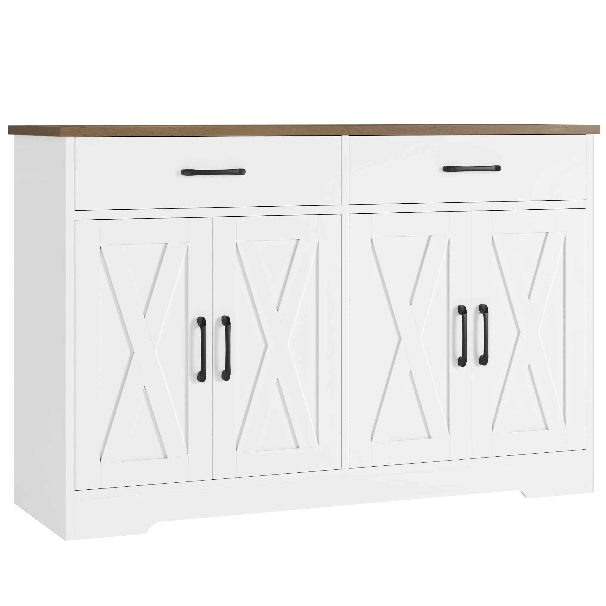 HOSTACK Buffet Cabinet with Storage, 47.2" Kitchen Sideboard Buffet with Drawers, Modern Farmhouse Coffee Bar Station with Shelves, Barn Doors Storage