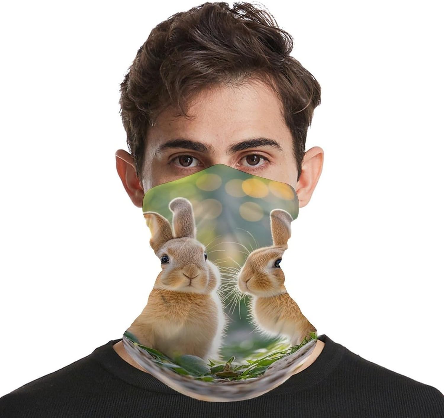 Summer Face Mask UV Protection Neck Gaiter Two Little Cute Rabbits image 4
