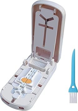 Pill Cutter for Multiple Pills, Pill Splitter for Large, Small and Tiny Pills 1/2 1/3 1/4 - Upgraded Dual Blade for Clean Cutting, with Adjustable Centering Device