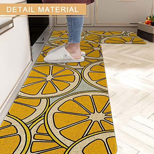 Mloabuc Yellow Lemon Decorative Kitchen Mats Set Of 2, Anti Fatigue Waterproof Stain Resistant Floor Rug Non Slip Cushioned Floor Mat - 17X29 And 17X47 Inch #TOP5