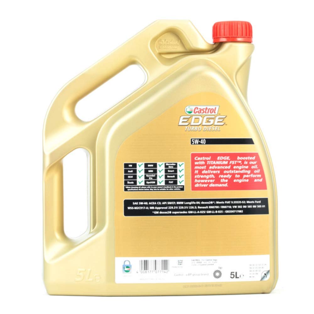 CASTROL Olio motore EDGE 5W-40 Olio sintetico 100% 5 L Compatibilità con RENAULT Clio 3 Hatchback BR0/1, CR0/1 Clio 2 BB0/1/2, CB0/1/2 Clio 4 Hatchback BH, PEUGEOT 206 2 volumi/Coda spiovente 2A/C