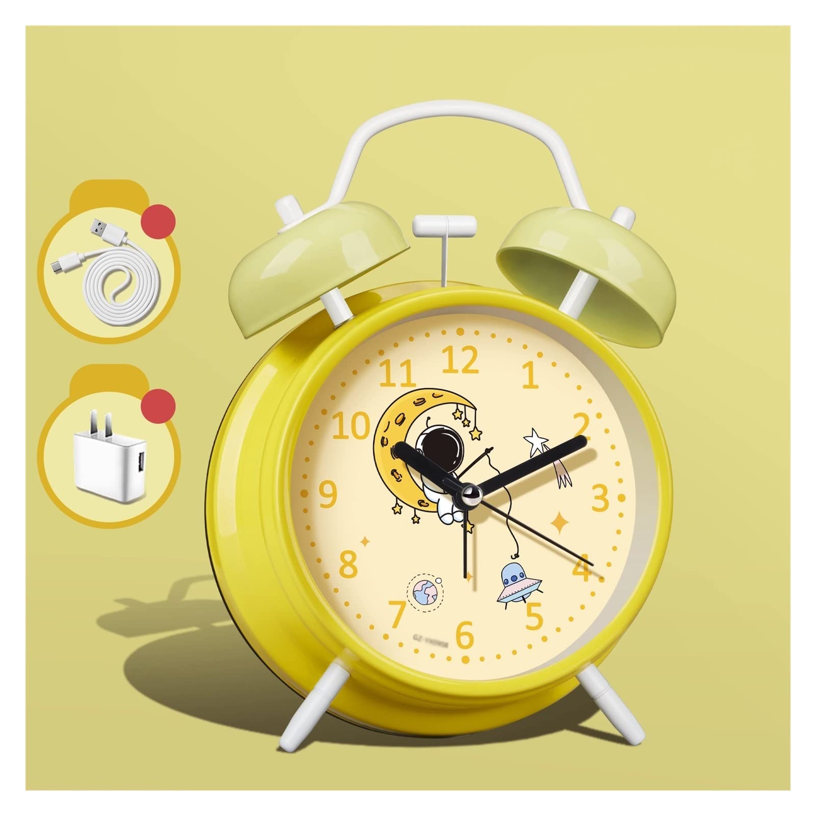 YHxFlux Table clocks Alarm Clock for Heavy Sleepers Adults Kids Bedrooms Teens Non Ticking Loud Twin Bell with Backlight for bedrooms(Yellow)