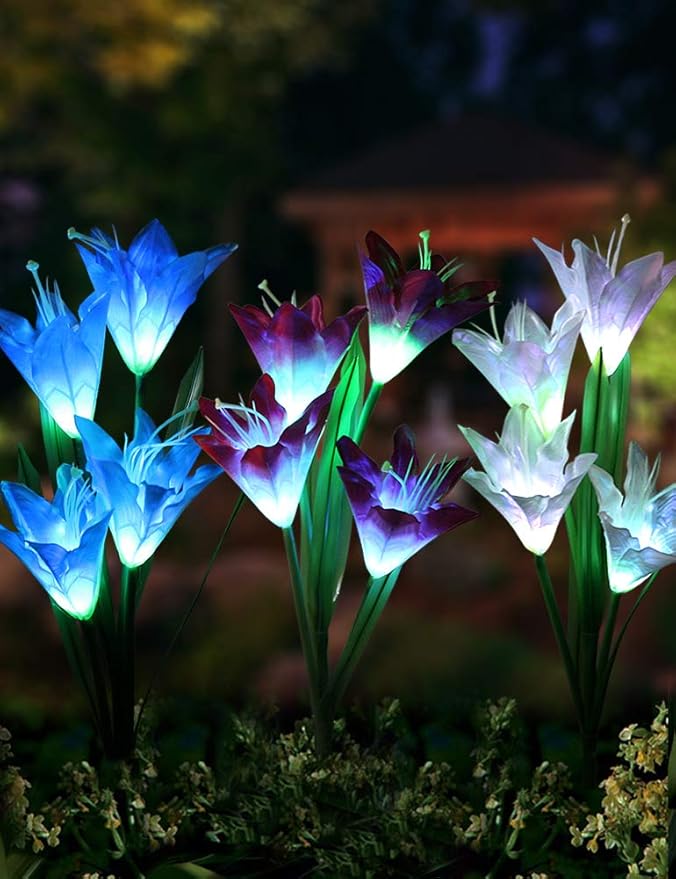 Bright Zeal 3 Bundle 12 Lily LED Fairy Solar Garden Light with Color