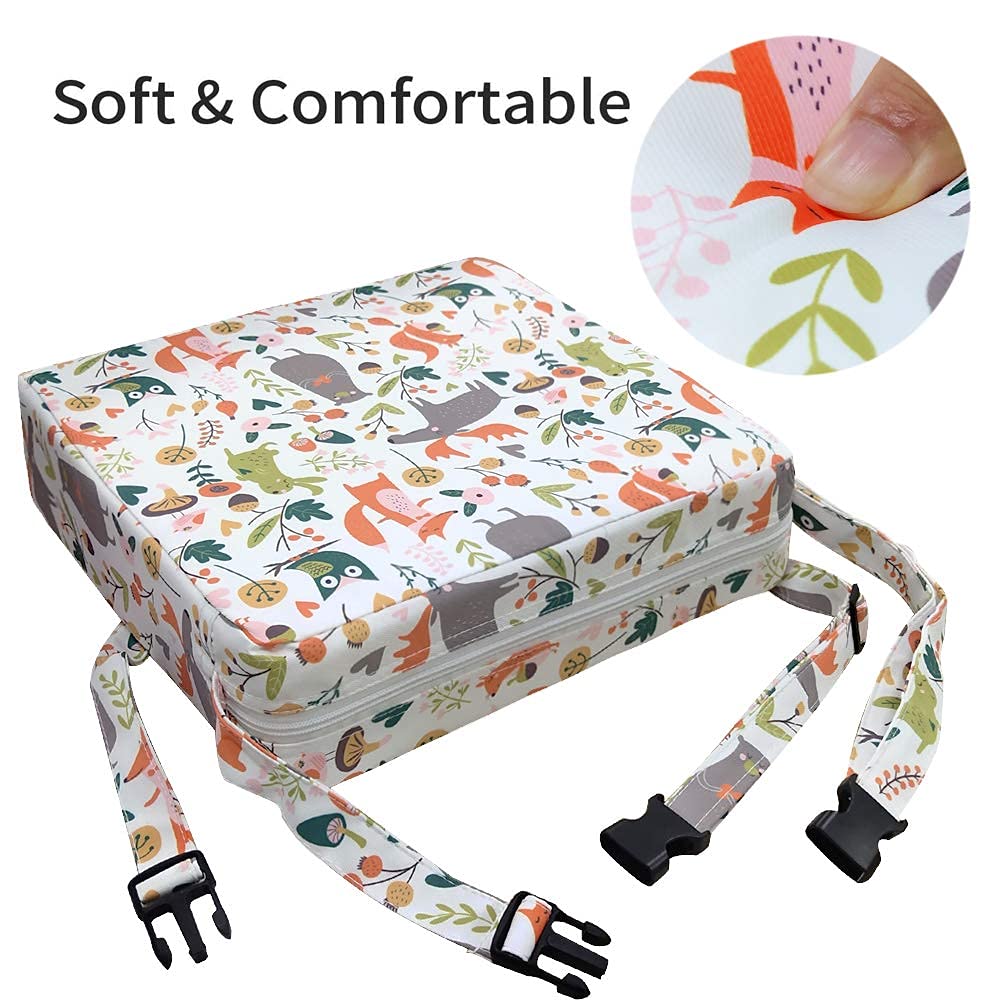 Rialzo Sedia Bambini Cuscino da Tavolo, Alzasedia Canvas Lavabile da Cartone Animato con 2 Cinghie di Sicurezza a Fibbia Bambini Cuscino da Viaggio Portatile 111