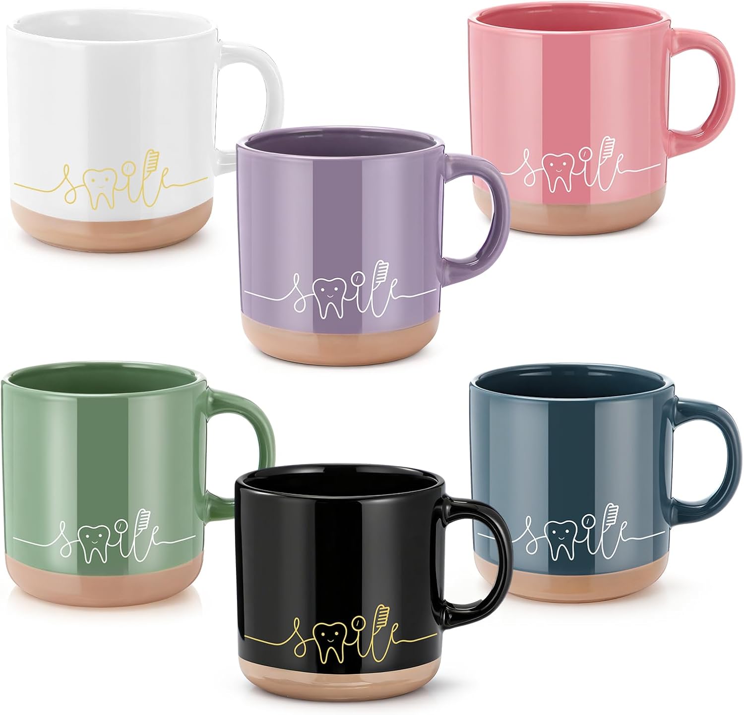 Meanplan 6 Pcs Dental Hygienist Appreciation Week Gifts Bulk 13 oz Dentist Teeth Ceramic Coffee Mugs Dental Hygienist Cups Thank You Gifts for Orthodontic Dentist Assistant Doctor Nurse Office