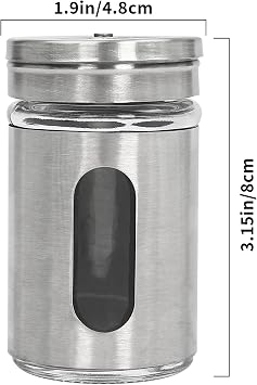 12-Piece Spice Jars Spice Shaker Stainless Steel Glass Seasoning Jars, 3 Adjustable Holes (2mm/4mm/5mm) Visual Window, for Salt Pepper, Kitchen Camping BBQ Storage, Silver