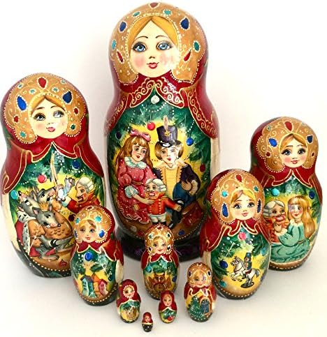 BuyRussianGifts Nutcracker Russian Nesting Doll Hand Painted 10 Piece Fairy Tale Unique Matryoshka Art Set