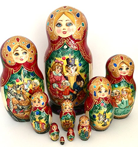 Buyrussiangifts Nutcracker Russian Nesting Doll Hand Painted 10 Piece Fairy Tale Unique Matryoshka Art Set #TOP15