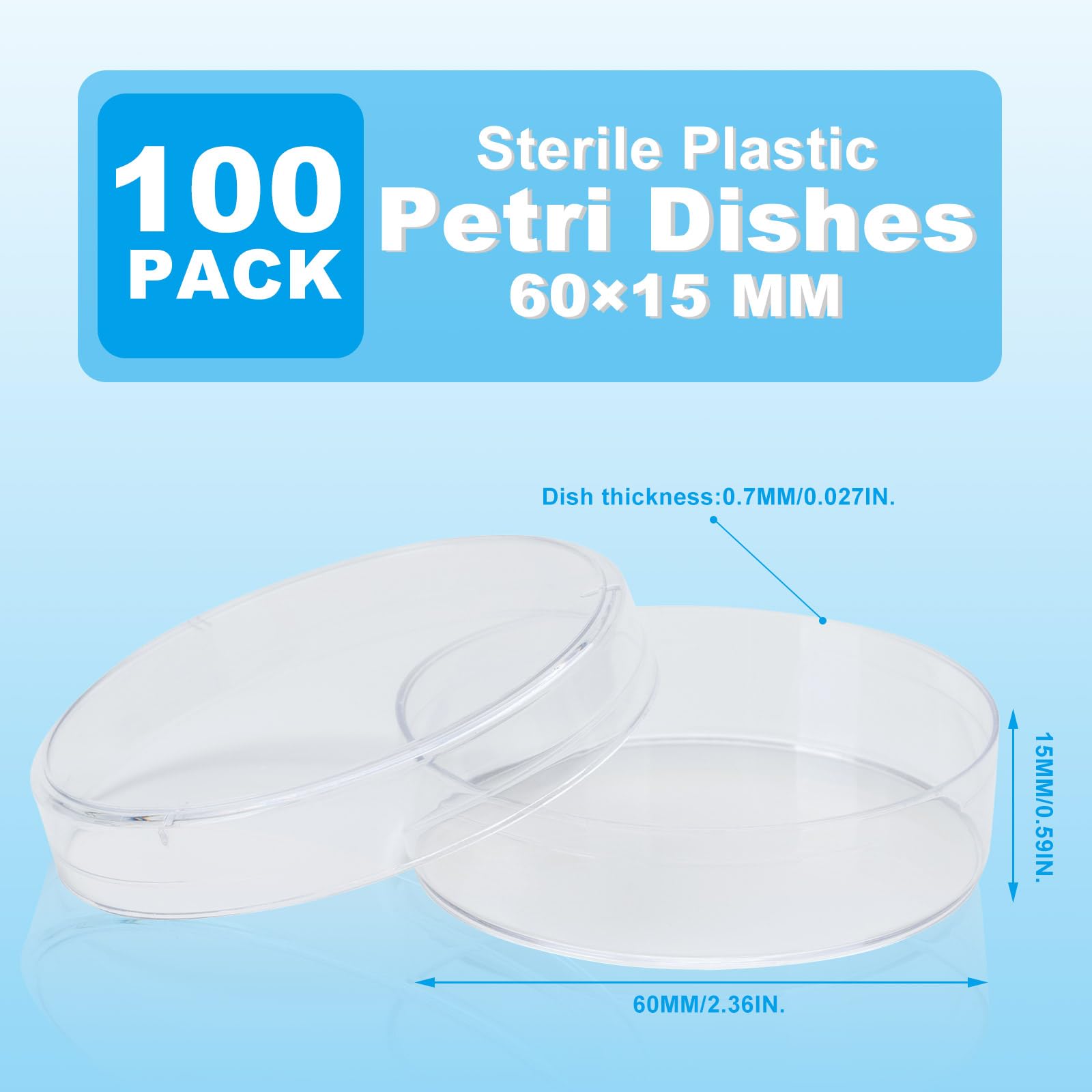 100 ciotole per petri, in plastica, 60 mm, con coperchio, ciotola per la coltura, per scuole e laboratori, per scuole e laboratori, lievito batterico
