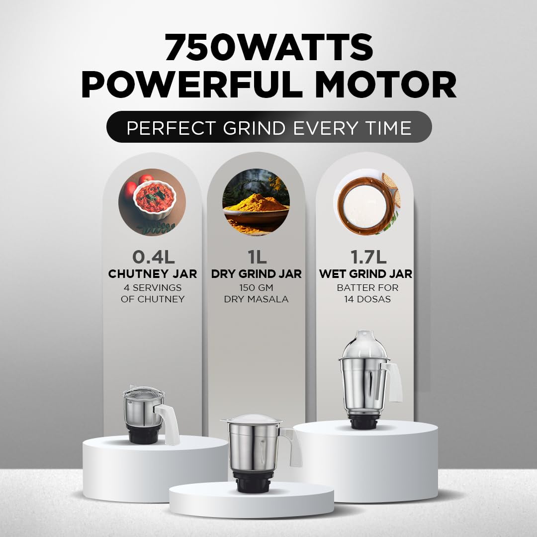 Preethi Popular MG 142 Mixer Grinder jar capacities