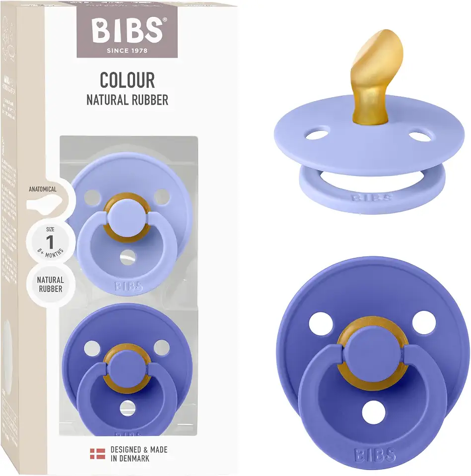 BIBS Colour Pacifier, 0-6 Months, 2-Pack, Anatomical Nipple, Hush/Grape