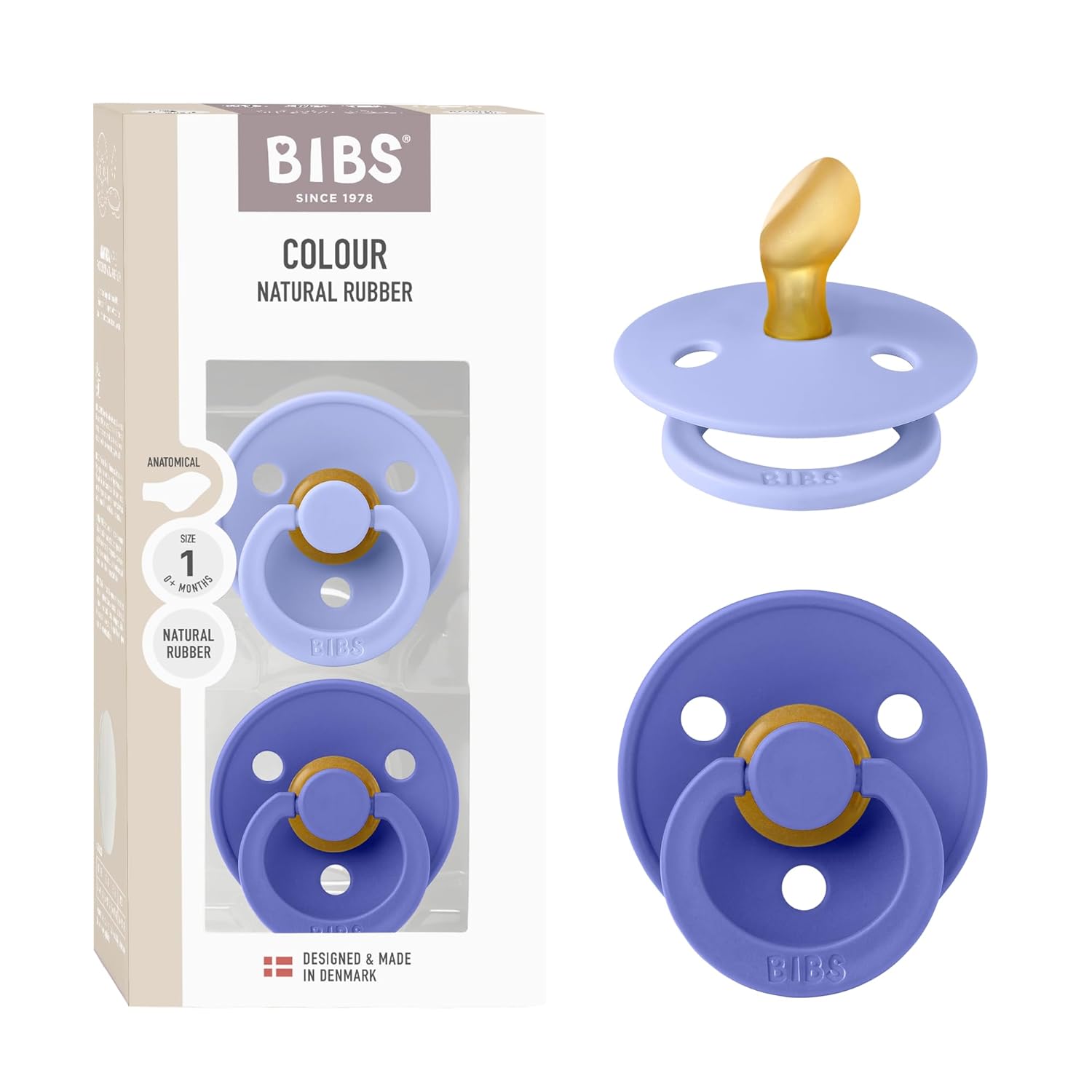 BIBS Pacifiers 6-18 Months | 2-Pack Soothers | Anatomical Nipple | BPA-Free Natural Rubber | Made in Denmark | Sage Glow/Cloud Glow Colour Pacifier