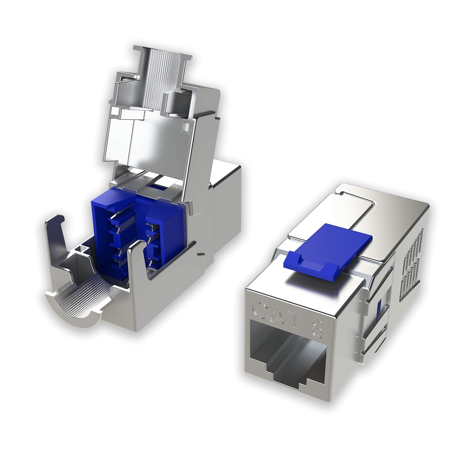 LINKUP - [GHMT & DSX8000 Certified Cat8 Ethernet Cable Connector (2-Pack) RJ45 Metal Tool Free Easy Termination Keystone Jack |for 2000MHz 2GHz 40G Double Shielded Solid LAN Cable 22AWG-24AWG
