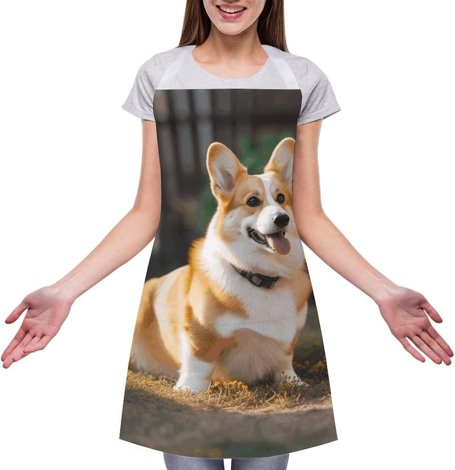 Dog Corgi Chef Apron Cooking Kitchen Aprons with Pockets Lightweight Soft Adjustable Bib Apron Restaurant Waterproof Aprons for Men Women Waiters