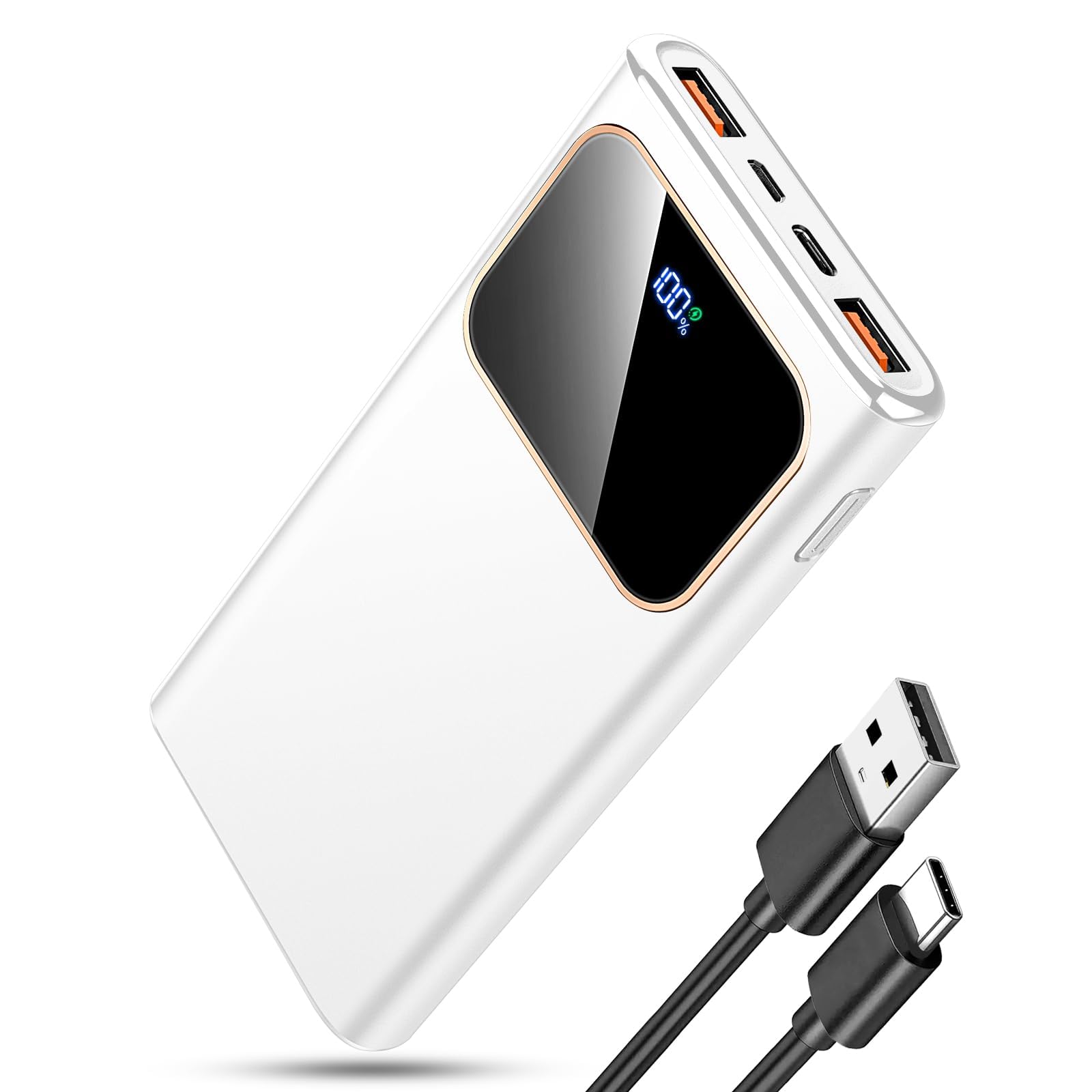 2026 Power Bank Fast Charging,Bateria Externa Carga Rapida 10000mAh 22.5W Cargador Portatil con Entrada y Salida USB C, para iPhone 17/16/15/14 Air Pro MAX Plus Mini, para Samsung Android,Mtta Blanco