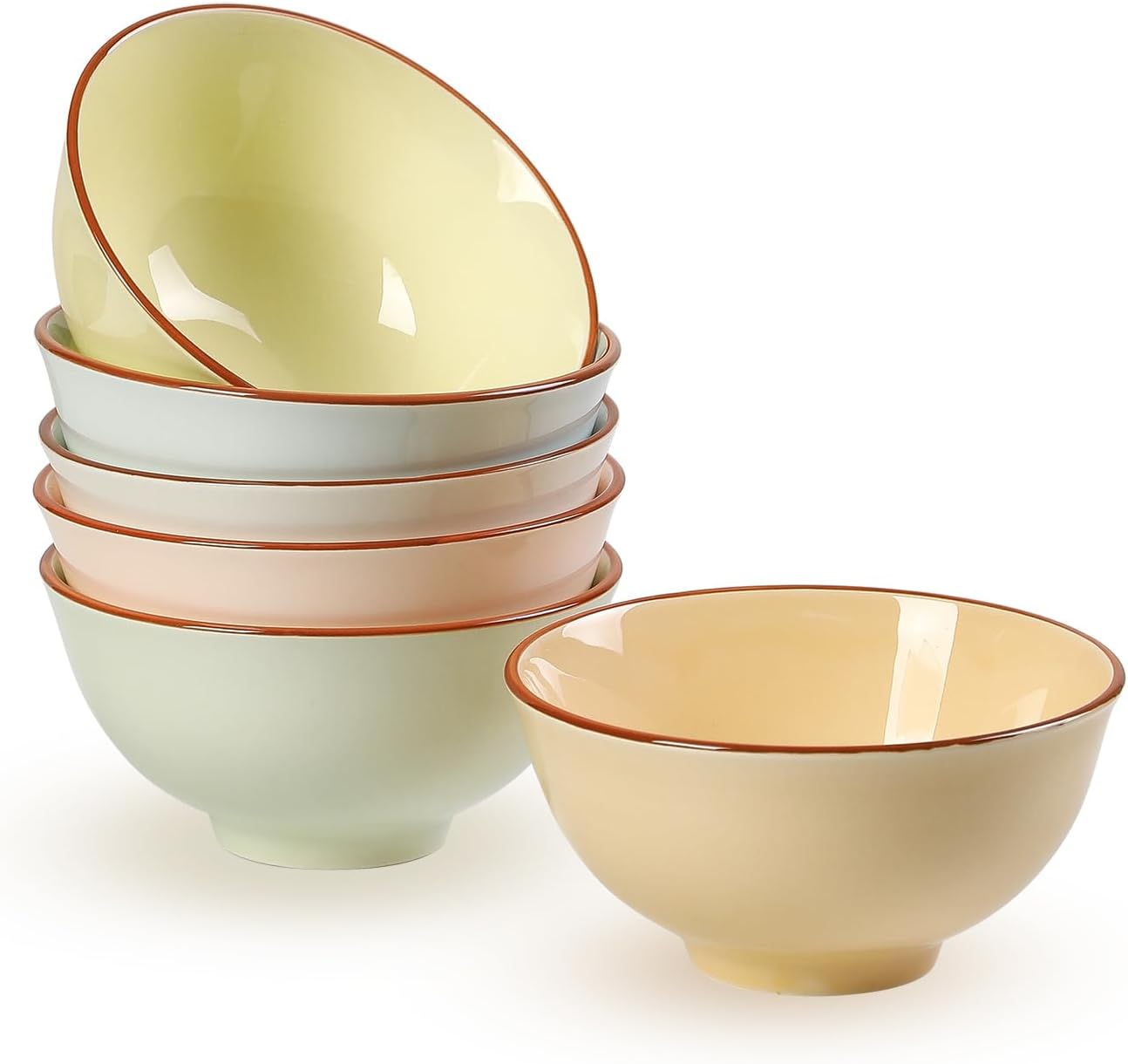 Dessert Bowls Ceramic Small Bowls Set - Snack Bowls Set of 6 in Candy Tones - Dessert Bowls Porcelain Colorful - Bowl Set Small for Dessert Snack Ice Cream Rice Yogurt - 12 x 6 cm - 300 ml