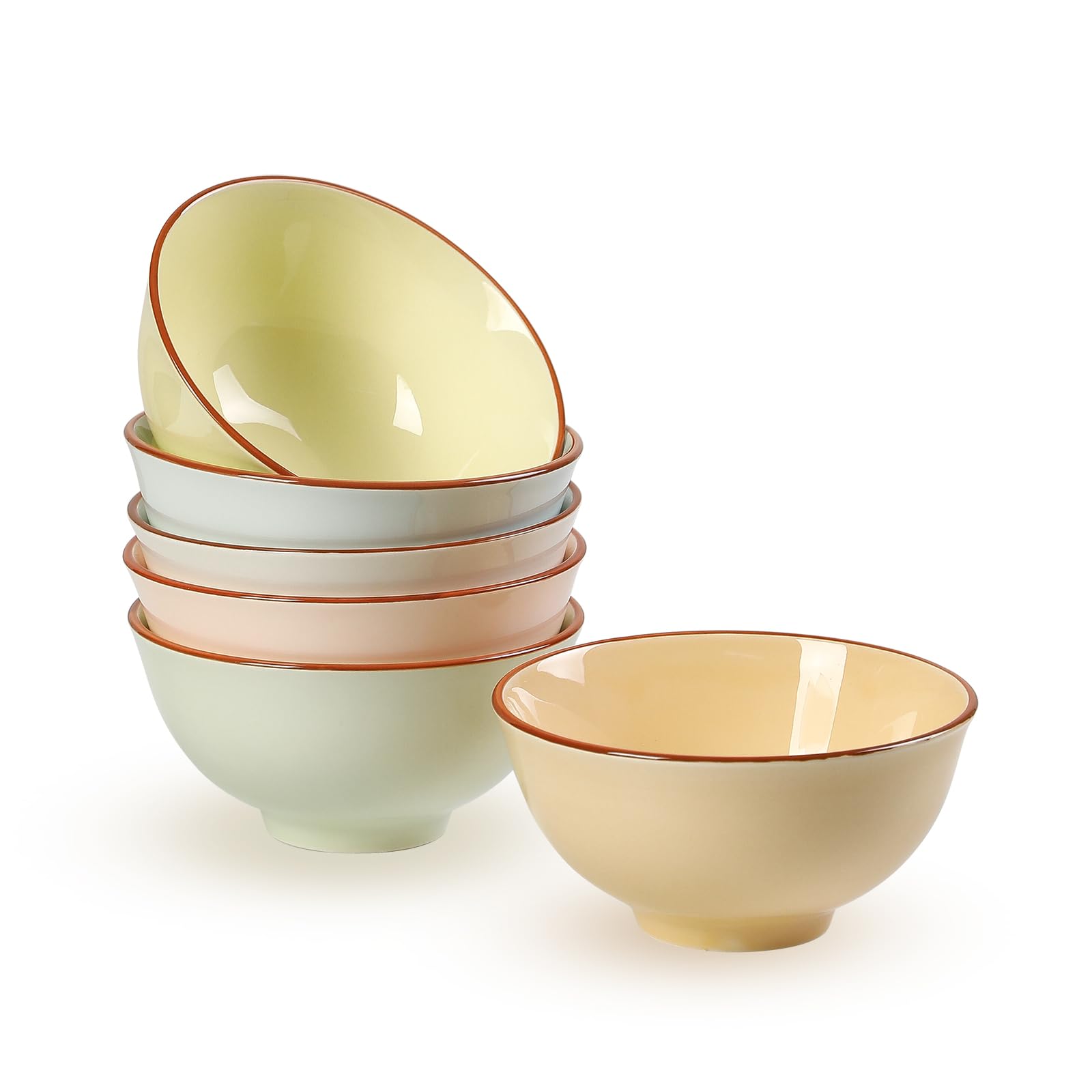 Set Ciotole Colazione Ceramica Piccole - Set di 6 Ciotole Dessert Colorate - Ciotoline Dolci - Ciotole Gelato Porcellana - Ciotola Piccola Cucina - Ciotolina Snack | Riso | Yogurt - 12 x 6 cm - 300 ml
