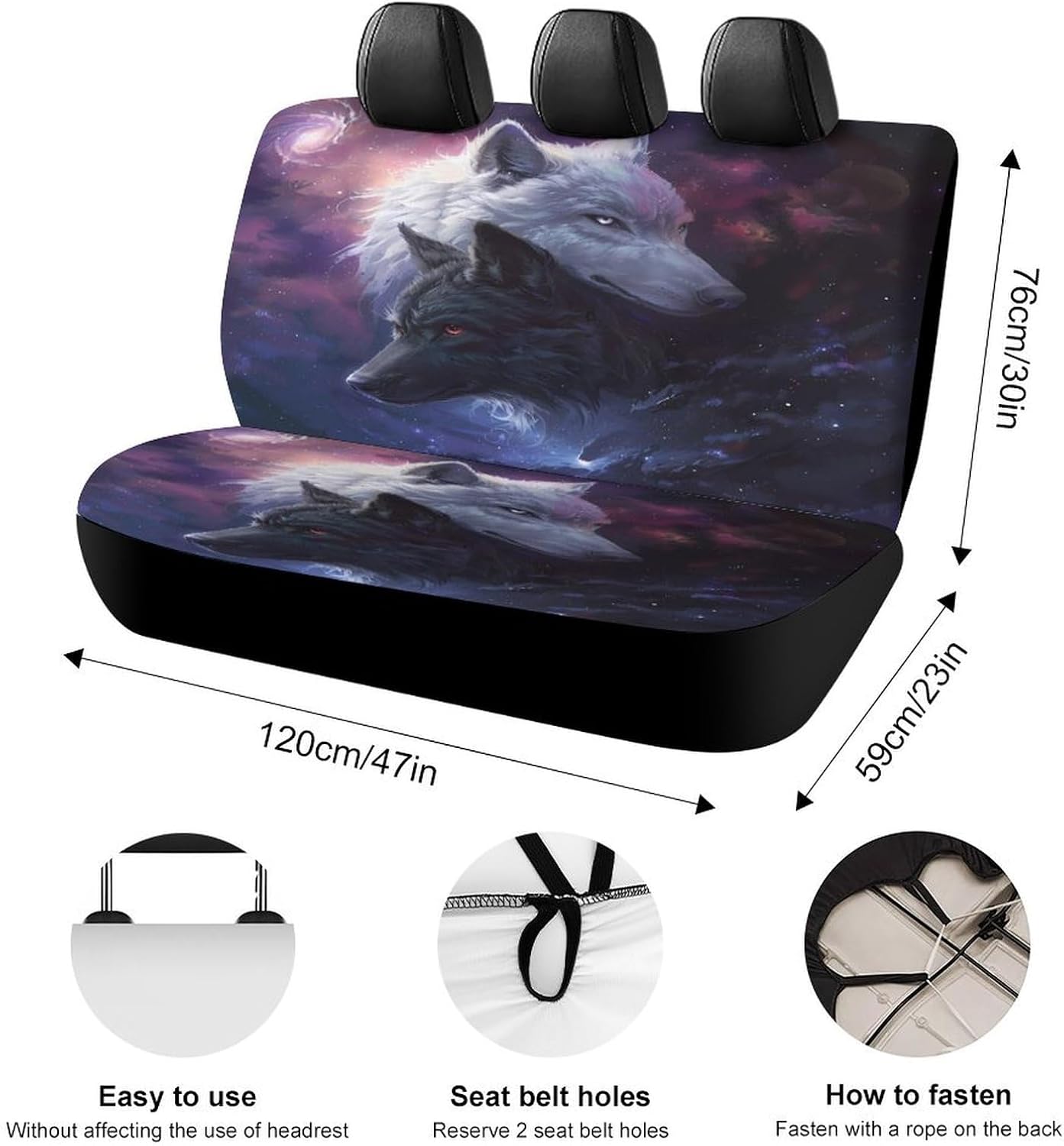 Black White Wolf Car Seat Cover Print Rear Bench Seat Cover Car Seat Protector Car Interior Accessories for Women Men