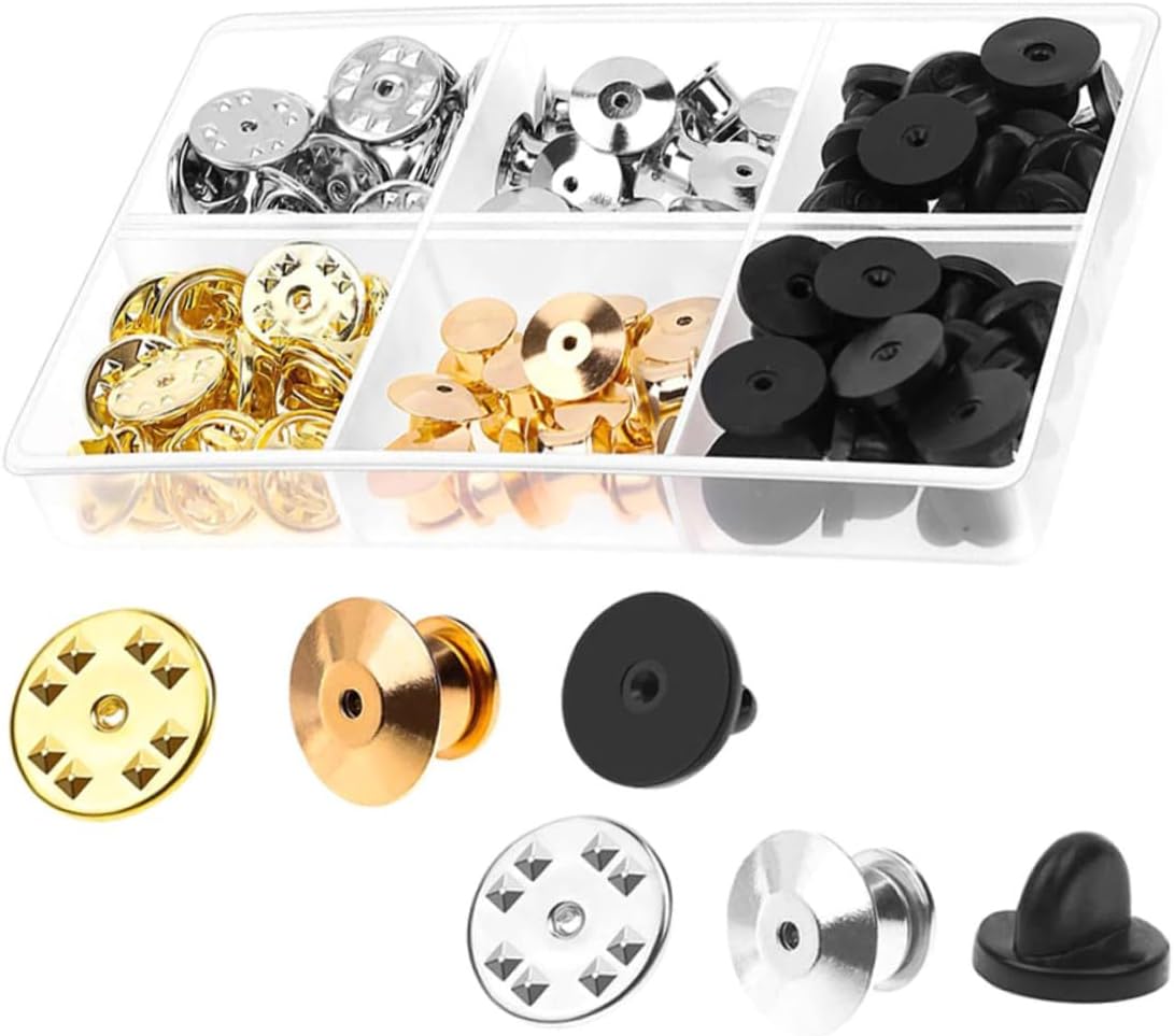 1 Box Flat Round Rubber Pin Backs for Lapel Pins Badge Backings Secure Locking Clasp with Easy-Grasp Handle for Tie Tacks Brooches Jewelry Crafting and Service Bars