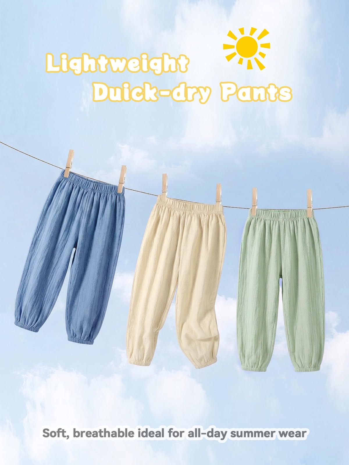 Miipat Pantalon de Bébé Fille 3 Pièces Pantalon Long Décontracté pour Garçon Doux pour L'été avec Taille Élastique Pantalons Unisexe pour Enfant en Bas Âge