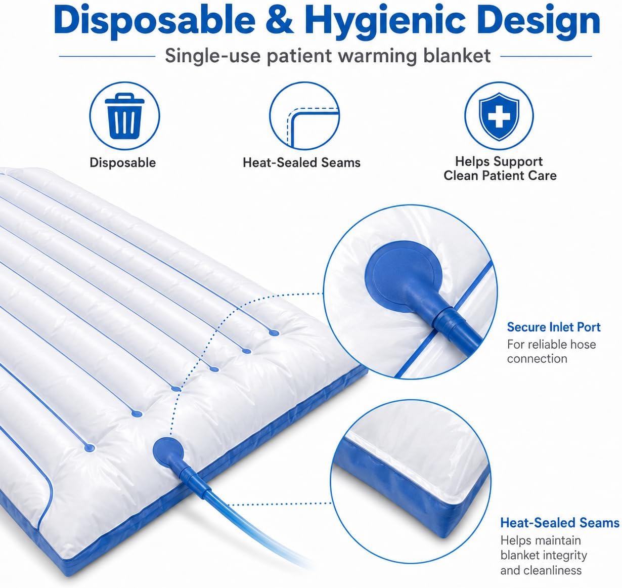 Forced Air Warming Blanket Compatible with 3M Bair Hugger, 3-Layer Polypropylene Patient Warming Blanket, 49 x 89 Inch, Full Body, Case of 5