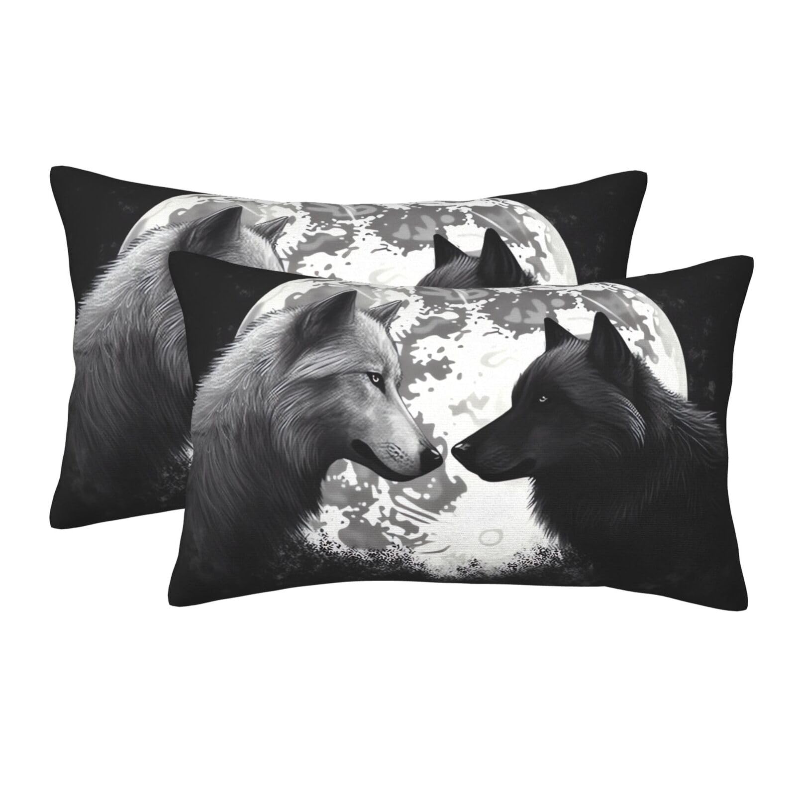 2 Pack Pillow Cases with Hidden Zipper, Soft Breathable Pillow Covers for Hair and Skin, Wolves Love Under The Moon Wild Animal Pillowcases 14"x20" Bed Pillow Protectors Cover for Sleeping Gifts