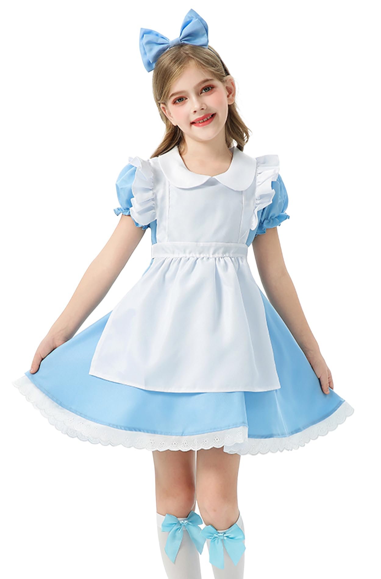 Girls French Maid Dress with White Apron Headwear Anime Party Uniform  Lolita Maid Dress Outfit Blue 5-6 Years - BigaMart