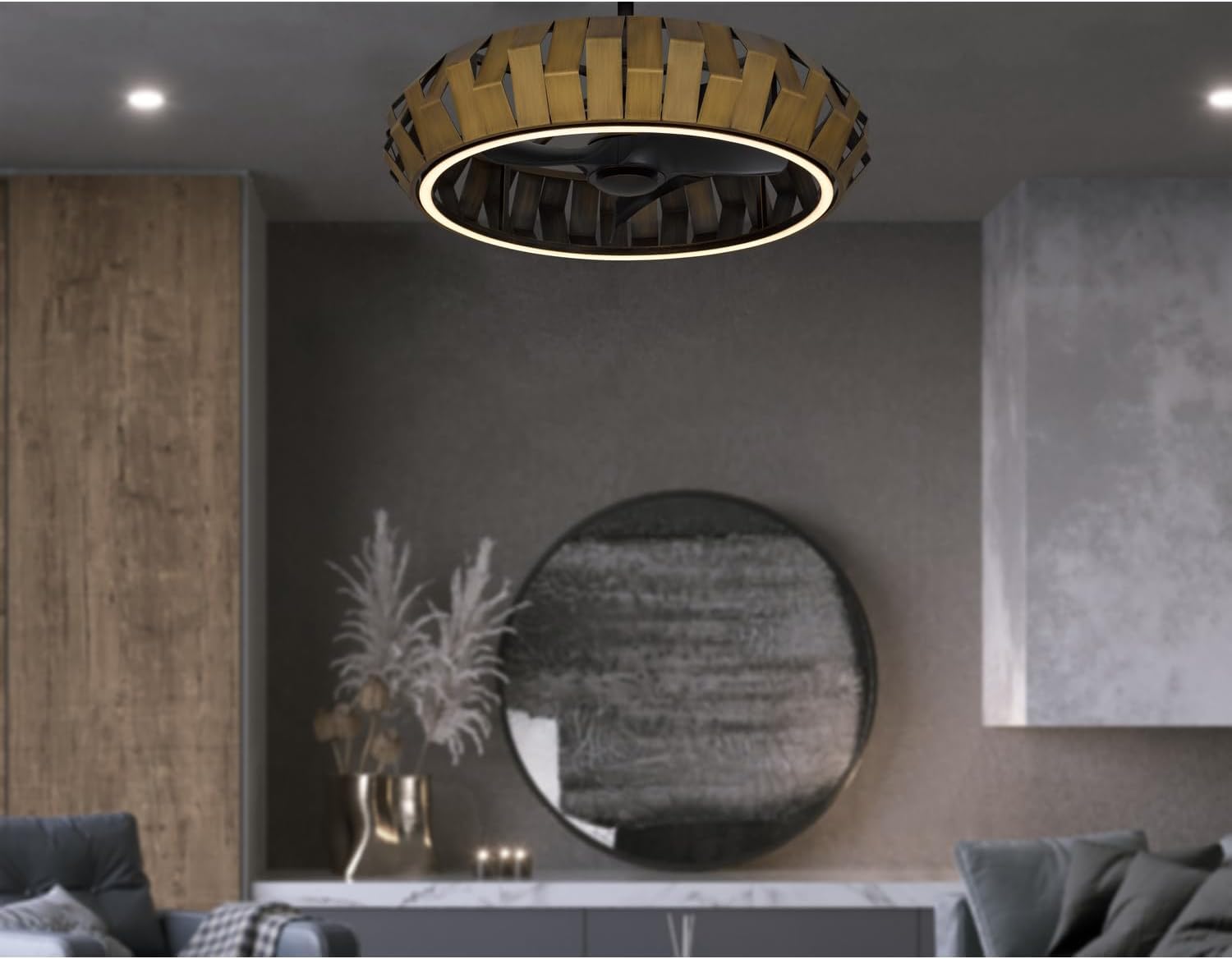 Cal Hilo 17" Height Bronze Patina Metal Fan Light With Led Light