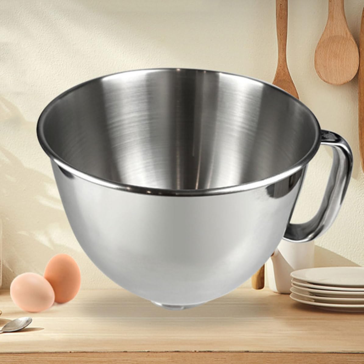 Tazón de Batidora de Acero Inoxidable 5l, Base Plana, Plata
