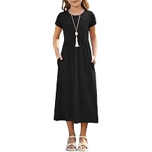 Girls Crewneck Short Sleeve Long Maxi Dress with Pockets 2026