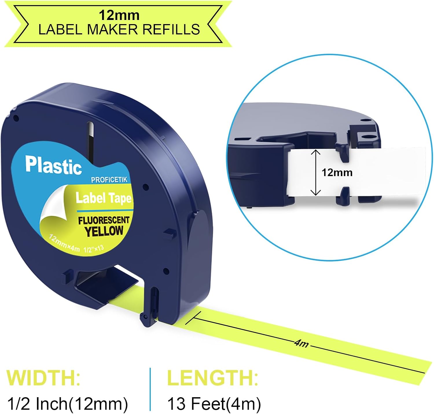 5 Pack Compatible with Dymo Letratag Refills Replacement for Dymo Label Maker Refills 12mm x 4m(1/2" x 13') Colored Plastic Label Tape for Letra Tag LT 100H 100T QX50 Handheld Label Maker Tape Refill