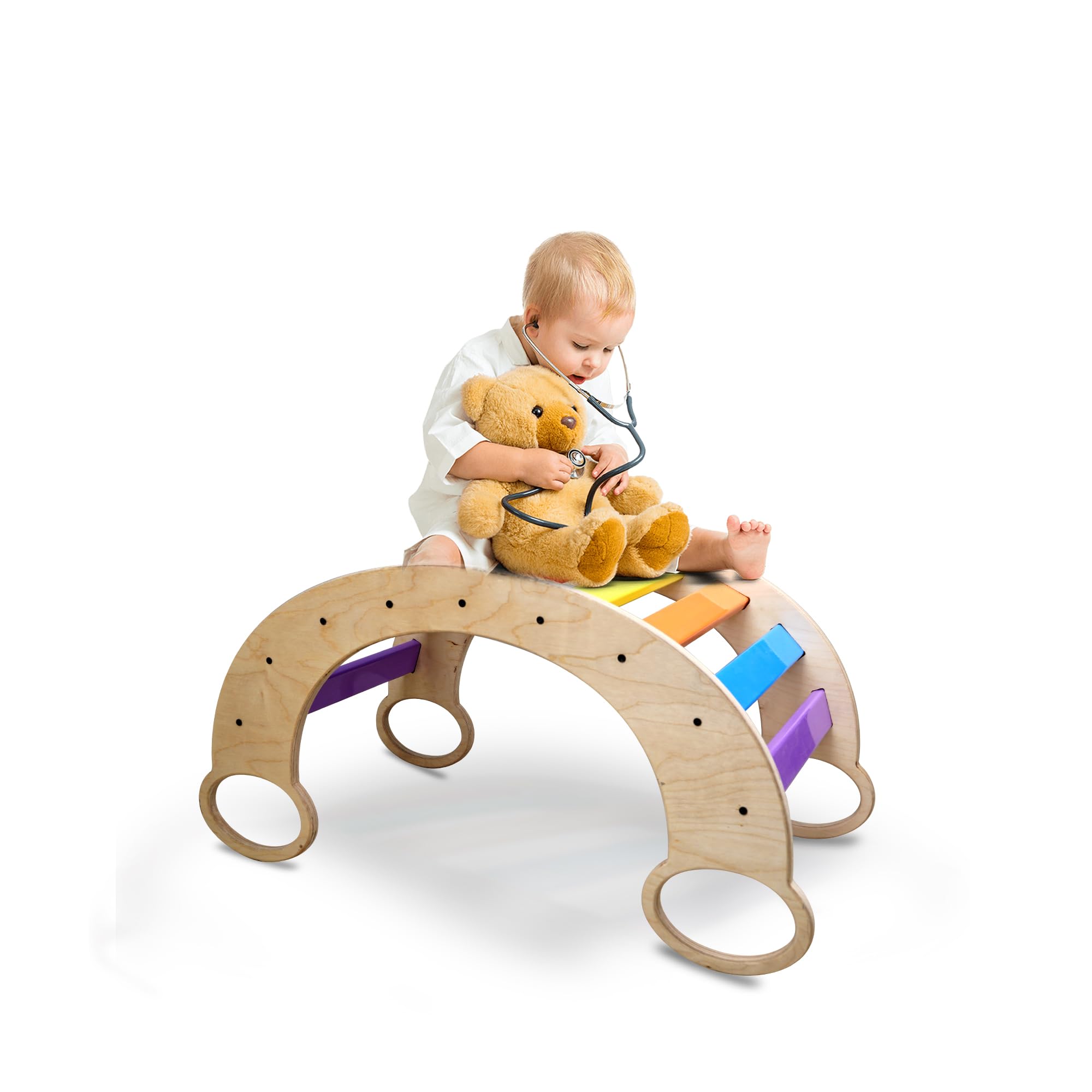 VIXERA Wooden Rainbow Rocker Chair for Kids Balance Kids, Also Used as Pickler Climber Arch, Indoor Physical Activity Games for Girls and Boys Sharpens Sensory Skills, Perfect for 2.5+ Year Children-image-36