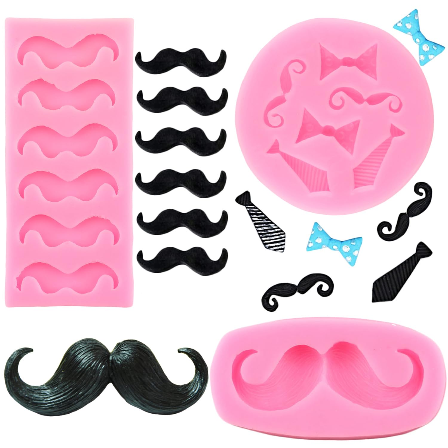 RFGHAC - Set Di 3 Stampi In Silicone Per Torte E Cioccolato A Tema Omino - Baffi, Papillon E Cravatta - Adatti A Forno, Microonde, Frigorifero