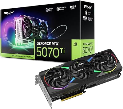 PNY NVIDIA GeForce RTX™ 5070 Ti Epic-X™ ARGB Triple Fan, Graphics Card (16GB GDDR7, 256-bit, Boost Speed: 2452 MHz, PCIe® 5.0, HDMI®/DP 2.1, 2.98-Slot, NVIDIA Blackwell Architecture, DLSS 4)