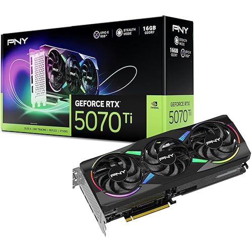 PNY NVIDIA GeForce RTX™ 5070 Ti Epic-X™ ARGB Triple Fan, Graphics Card (16GB GDDR7, 256-bit, Boost Speed: 2452 MHz, PCIe® 5.0, HDMI®/DP 2.1, 2.98-Slot, NVIDIA Blackwell Architecture, DLSS 4)
