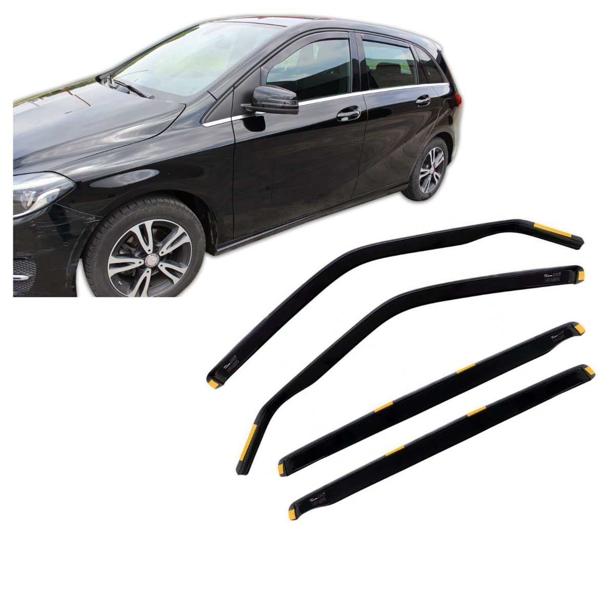 J&J AUTOMOTIVE Windabweiser passend für Mercedes B Klasse W246 5-Türer 2011-2018 4tlg, Heko Regenabweiser Vorne Hinten Getönt Dunkel Passform