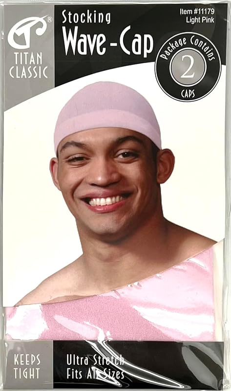 Titan Touca de Onda Tipo Meia Skull para Cabelo, Rosa-claro, Pacote com 2
