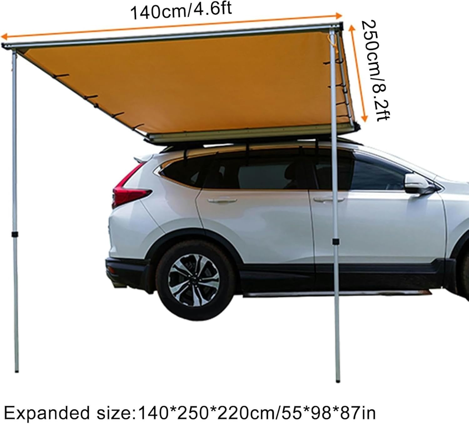 AMNOOL Car Awning 4.6x6.6ft/4.6x8.2ft Ceiling Holder Removable Parasol Coverage Pu3000 Mm UV50+ Retactile Lateral Awning Inmate for The Weather for SUV Camping and Overland (Size