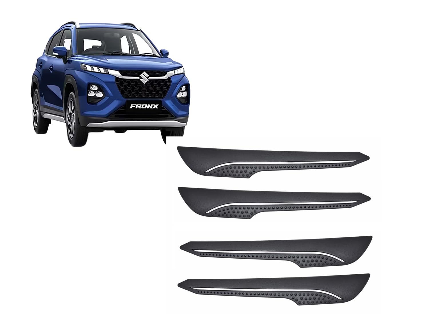 Car Accessories - Car Bumper Guard Scratch Protector Compatible with Maruti Fronx Accessories All - Durable & Flexible Design (Set of 4 Pieces)