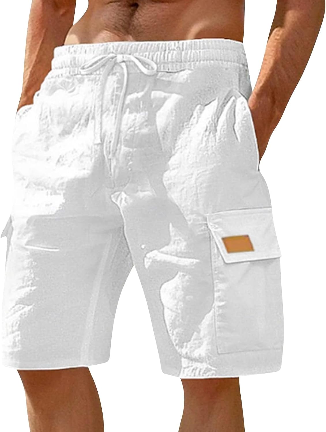 Ymosrh Men's Causal Cargo Shorts Breathable Lightweight Drawstring Beach Shorts with Pockets S-3XL