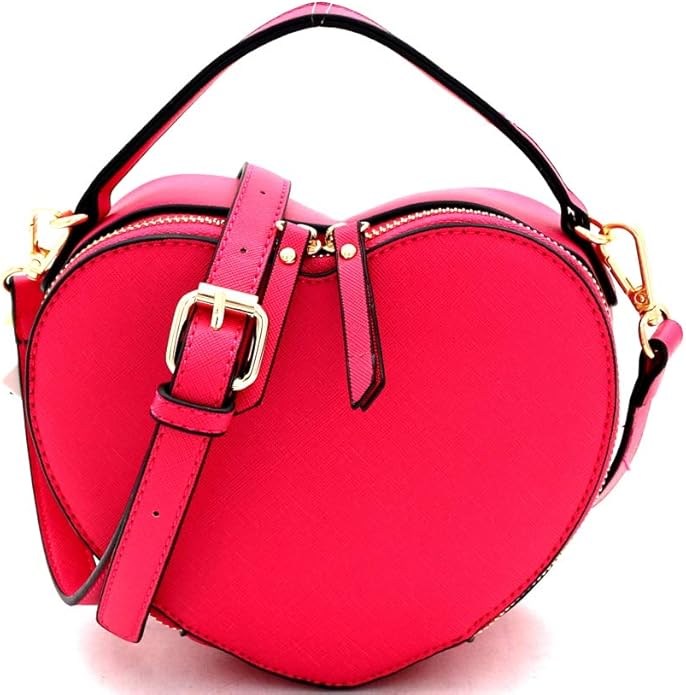 Trendeology Cute Heart Shape Girls Womens Vegan Leather Small Handle Satchel Crossbody Purse