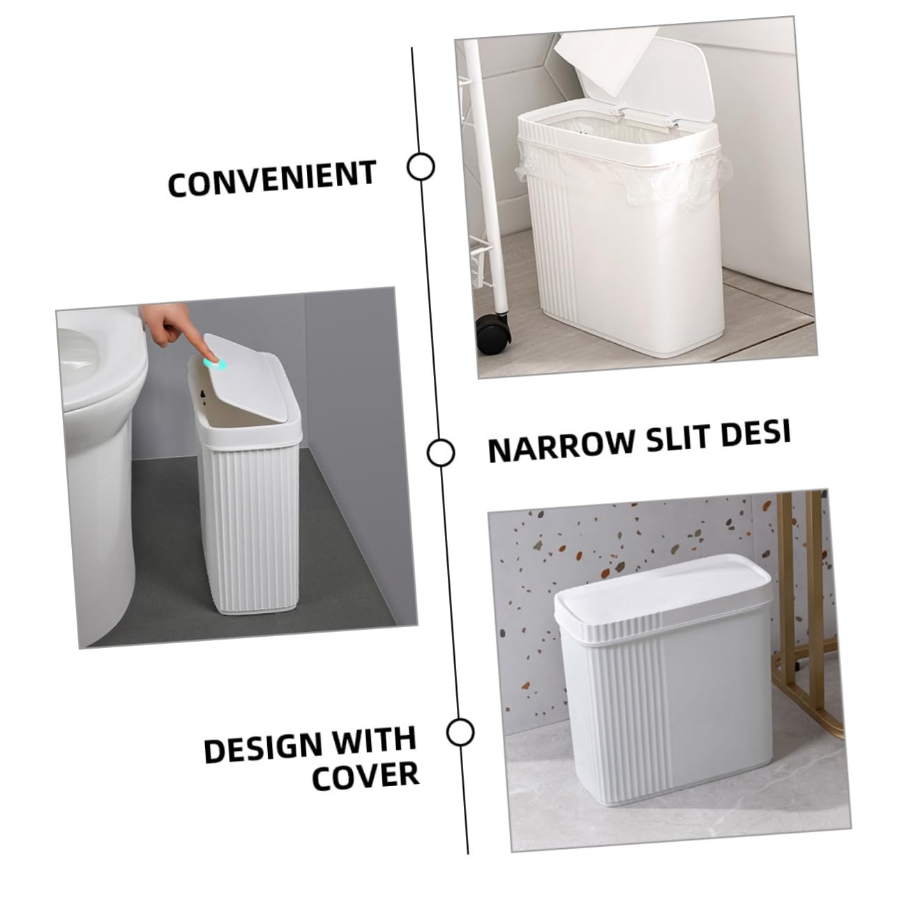 Home Garbage Can Plastic Waste Bucket Slim Trash Can Lid Pp Material for Bedroom Bathroom Office