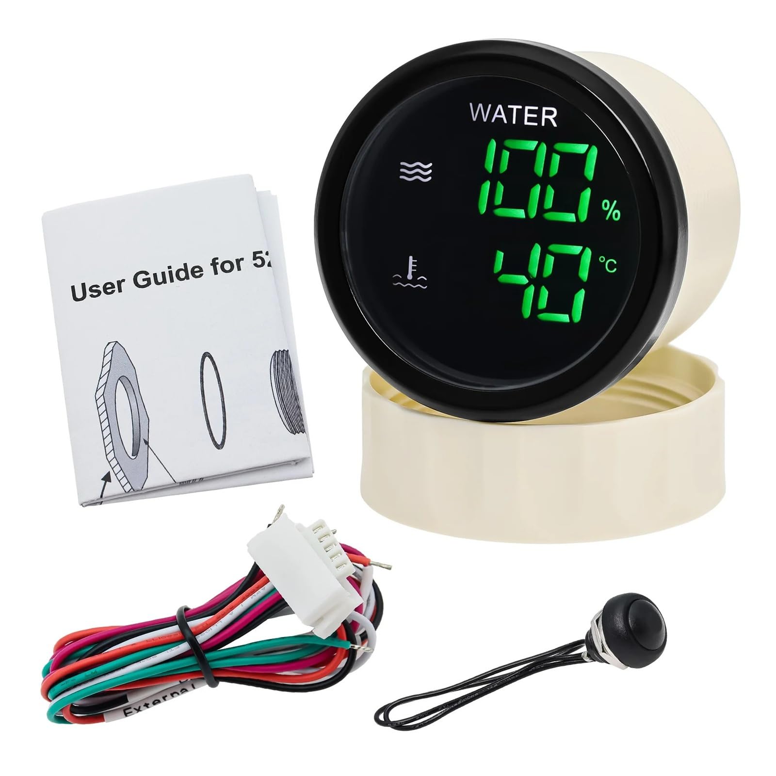 52mm cyfrowy miernik 2 w 1 wskaźnik poziomu paliwa/wody Volt termometr do wody miernik ścieków z alarmem do łodzi samochodowej Stabilne monitorowanie(B Water and Temp)