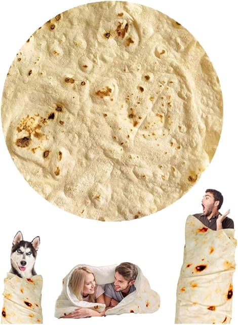 Wenosda 150cm Pizza Blanket Round Food Blanket Burrito Tortilla Blankets Wrap Beach Towel Carpet Rug Picnic Soft & Plush Cloak for Bedroom Sofa Outdoor Four Seasons 60 inch (Burrito Style B)